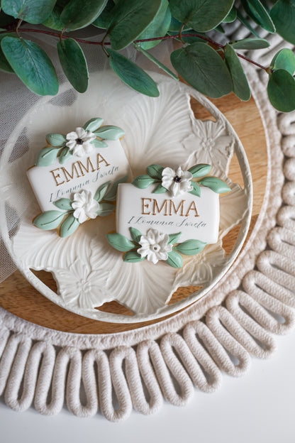 Cookie med tekst & blomster