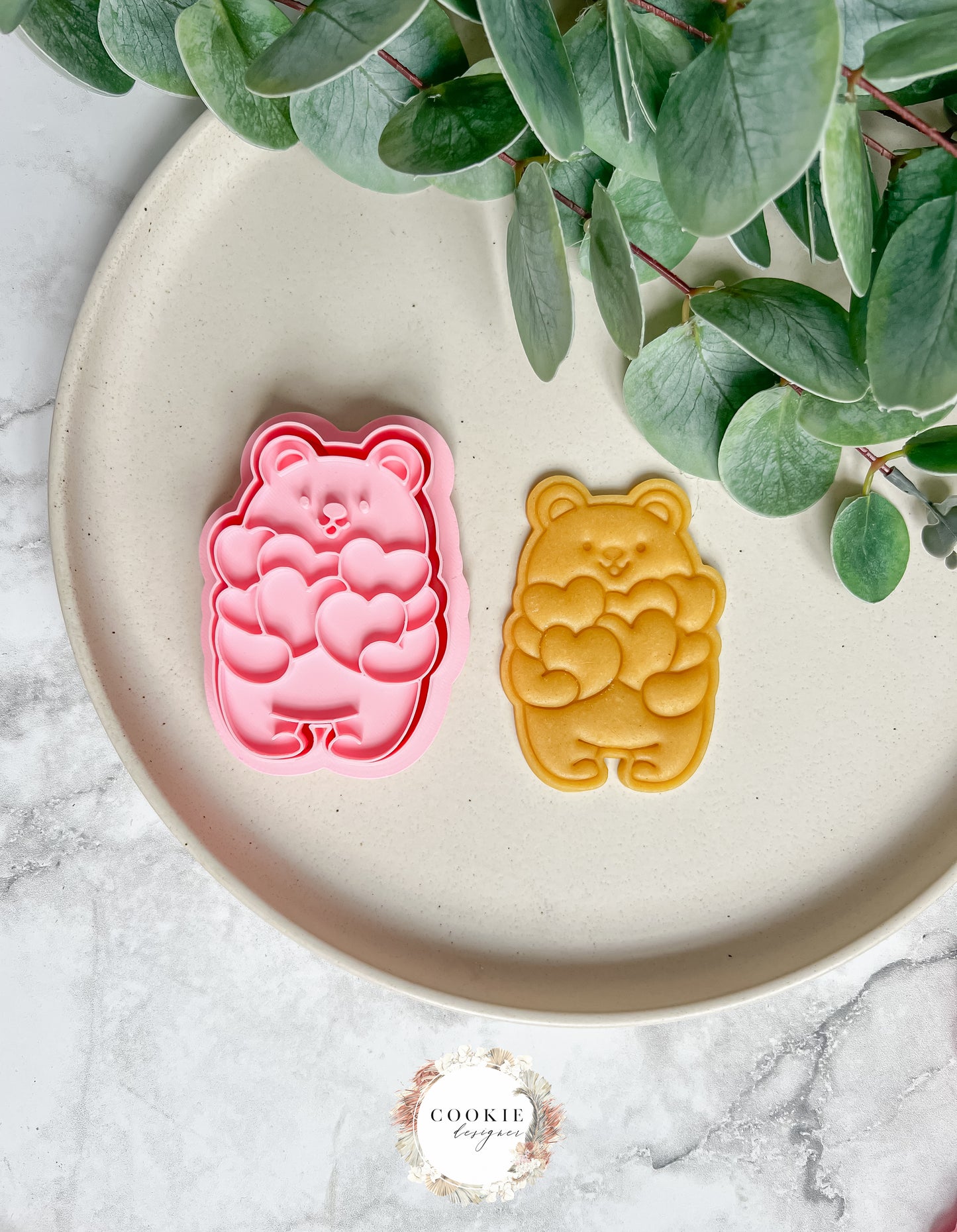 Bamse med hjerter Stempel + Utstikker - Utstikkersett