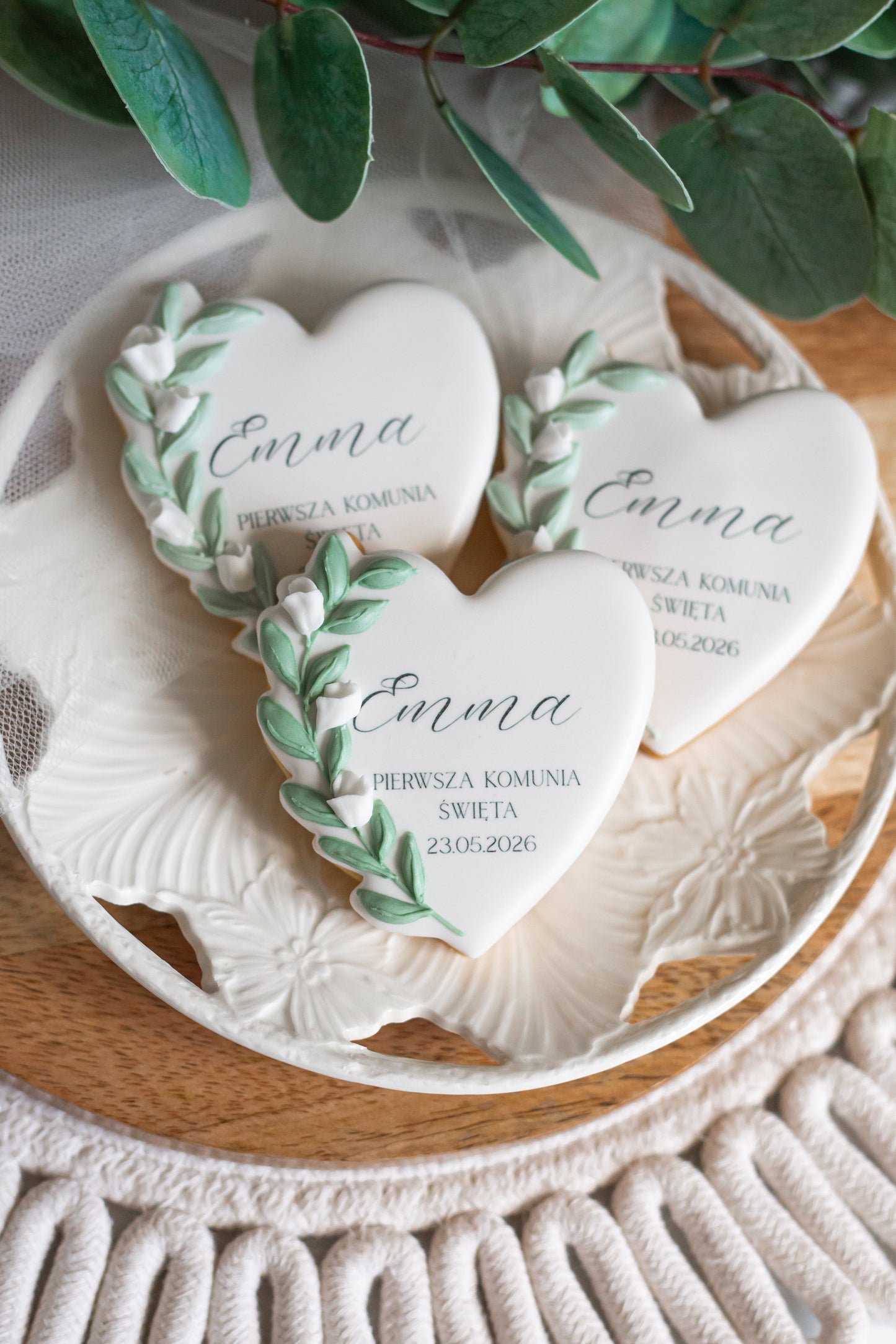 Cookie - hjerte med tekst & blomster