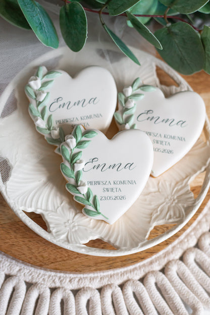 Cookie - hjerte med tekst & blomster