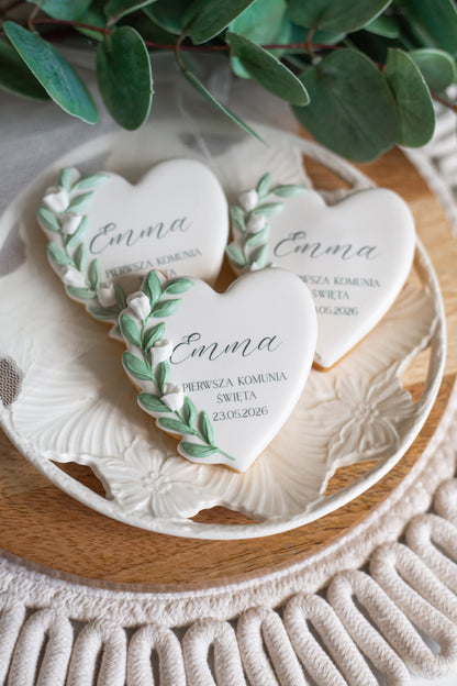 Cookie - hjerte med tekst & blomster