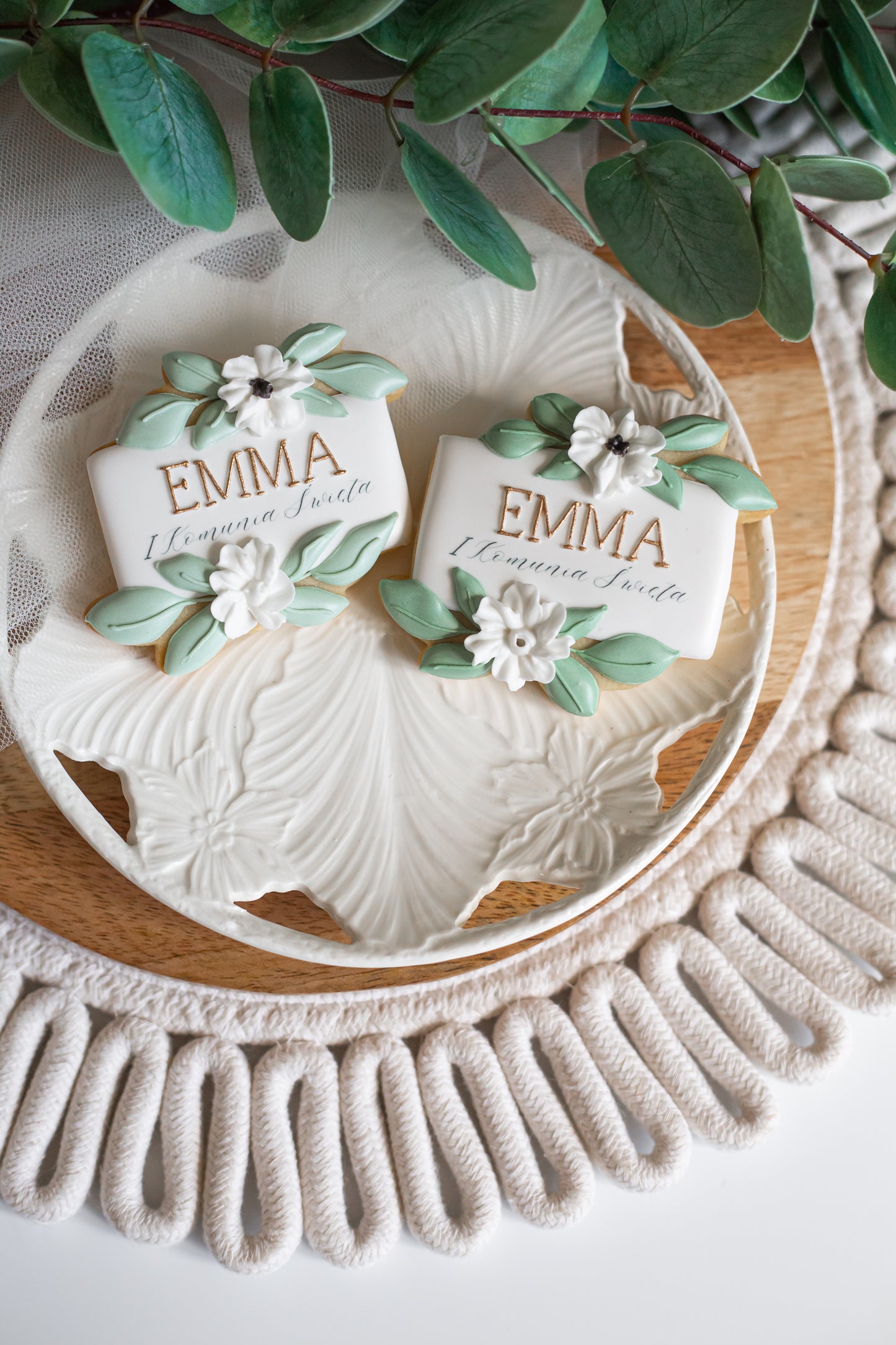 Cookie med tekst & blomster