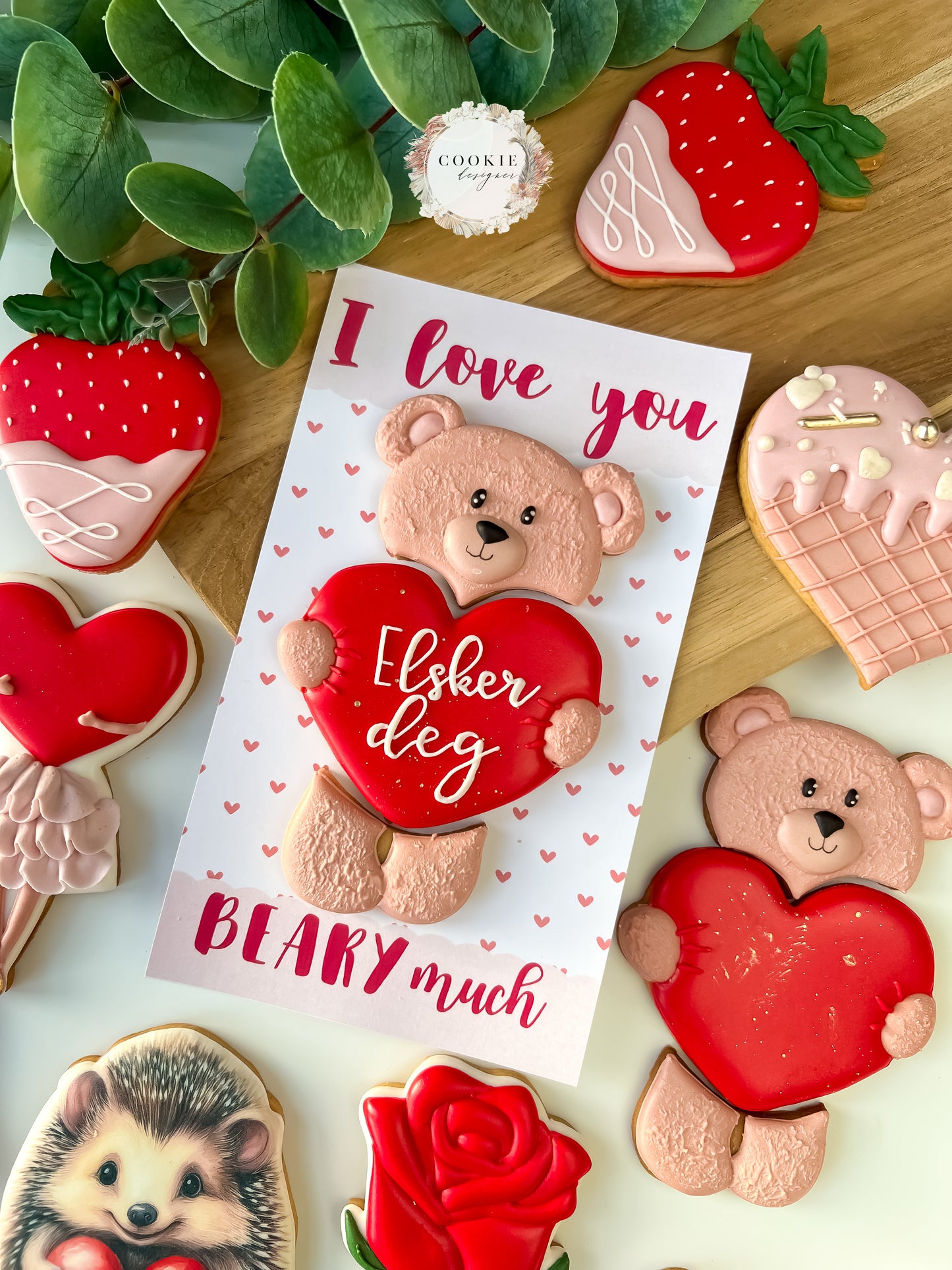 Valentineskjeks Bamse med valentinskort