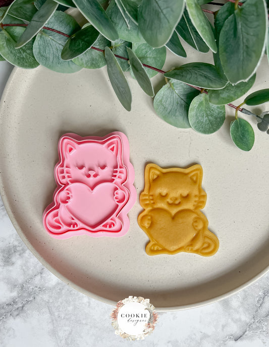 Katt med hjerte Stempel + Utstikker - Utstikkersett