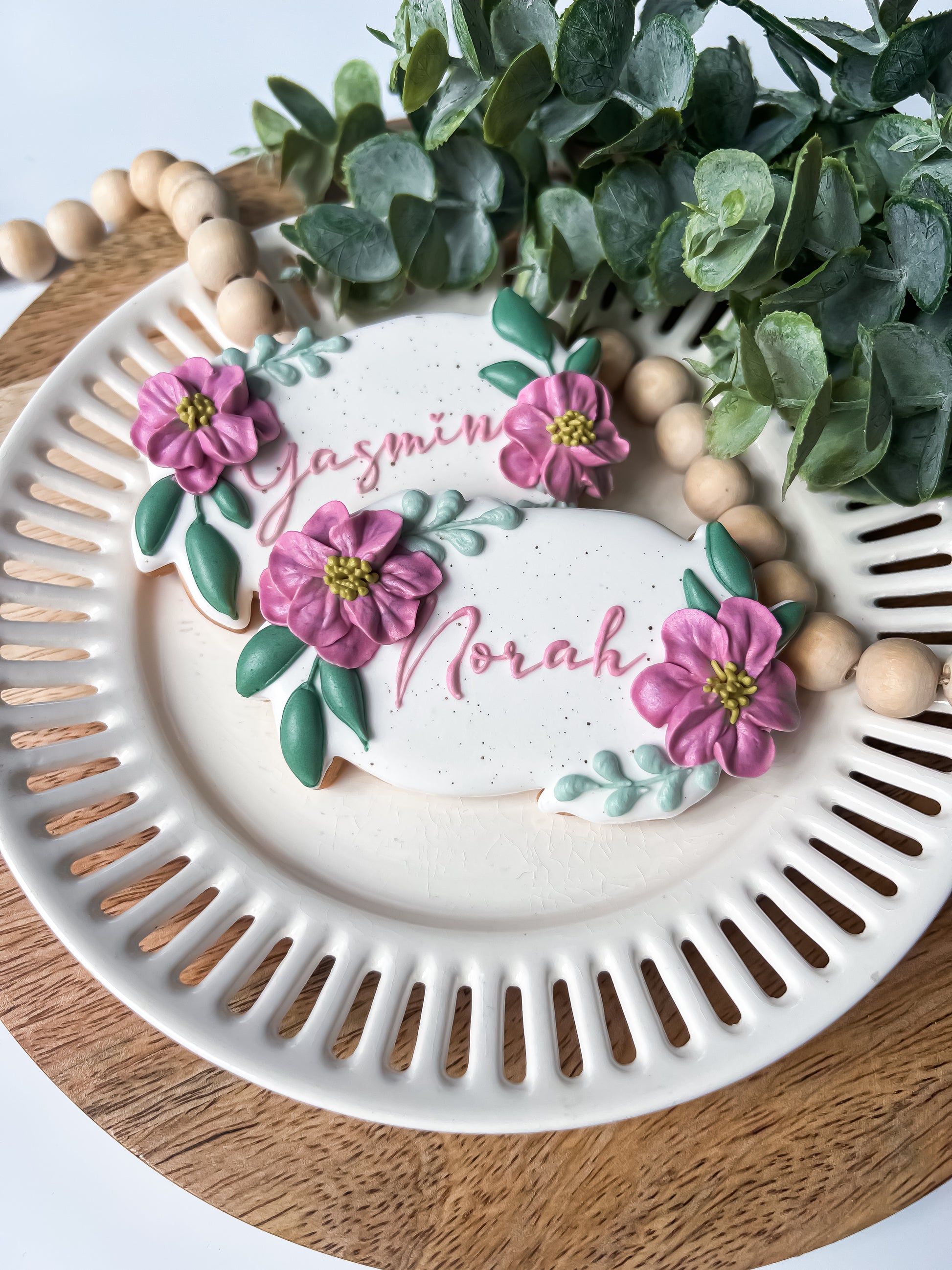 kjeks med blomster flowers name navn bordkort