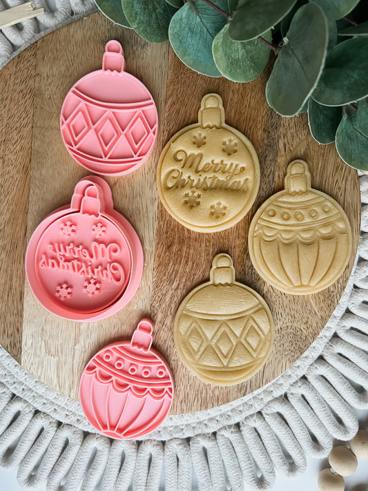 3 x Julekule Stempel + Utstikker - Utstikkersett