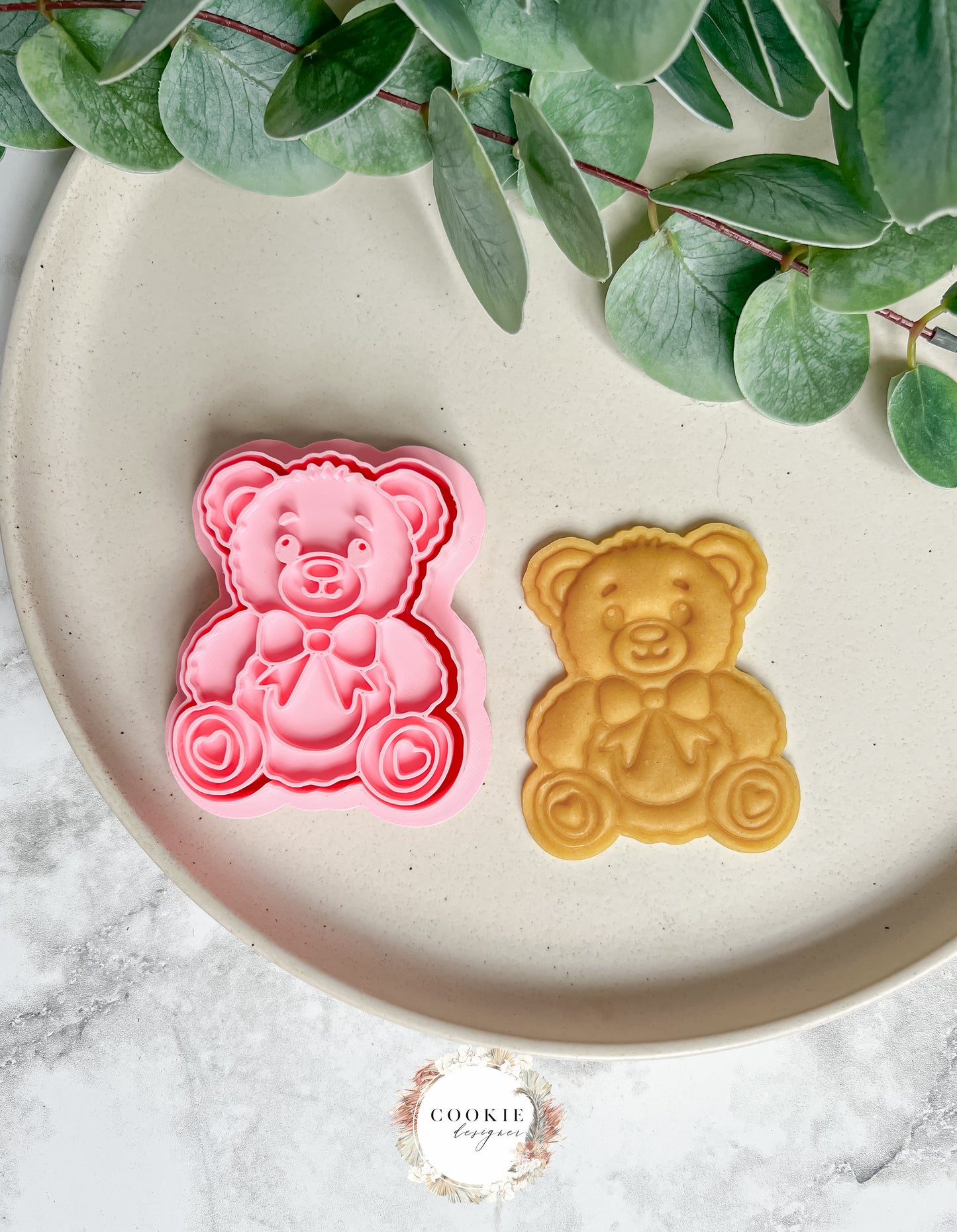 Bamse med sløyfe Stempel + Utstikker - Utstikkersett